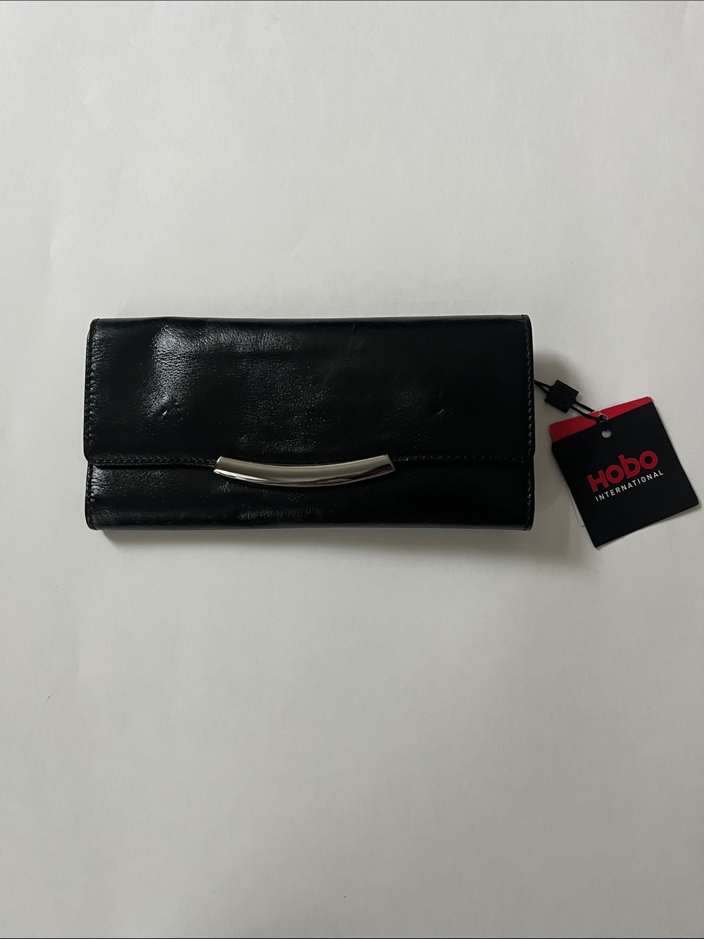 HOBO Black Leather Wallet with Silver Accent